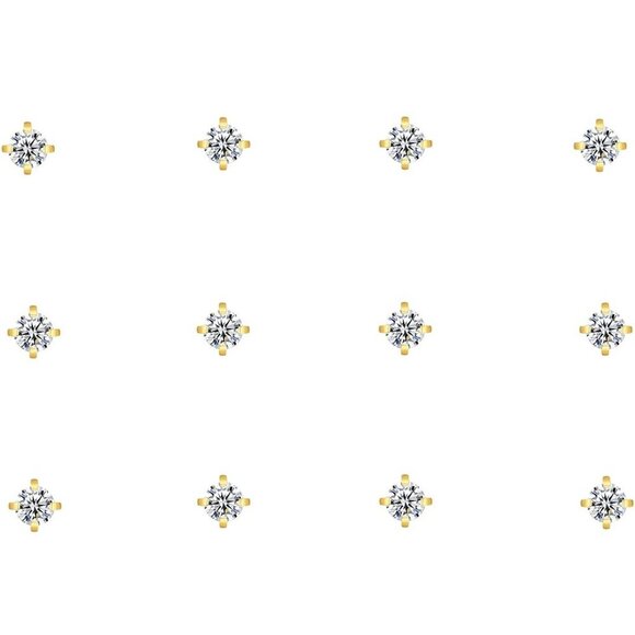 8 Pairs Gold Plated 14K Tiny Flat Back Earrings - Hypoallergenic Studs 2-4mm - Picture 3 of 7